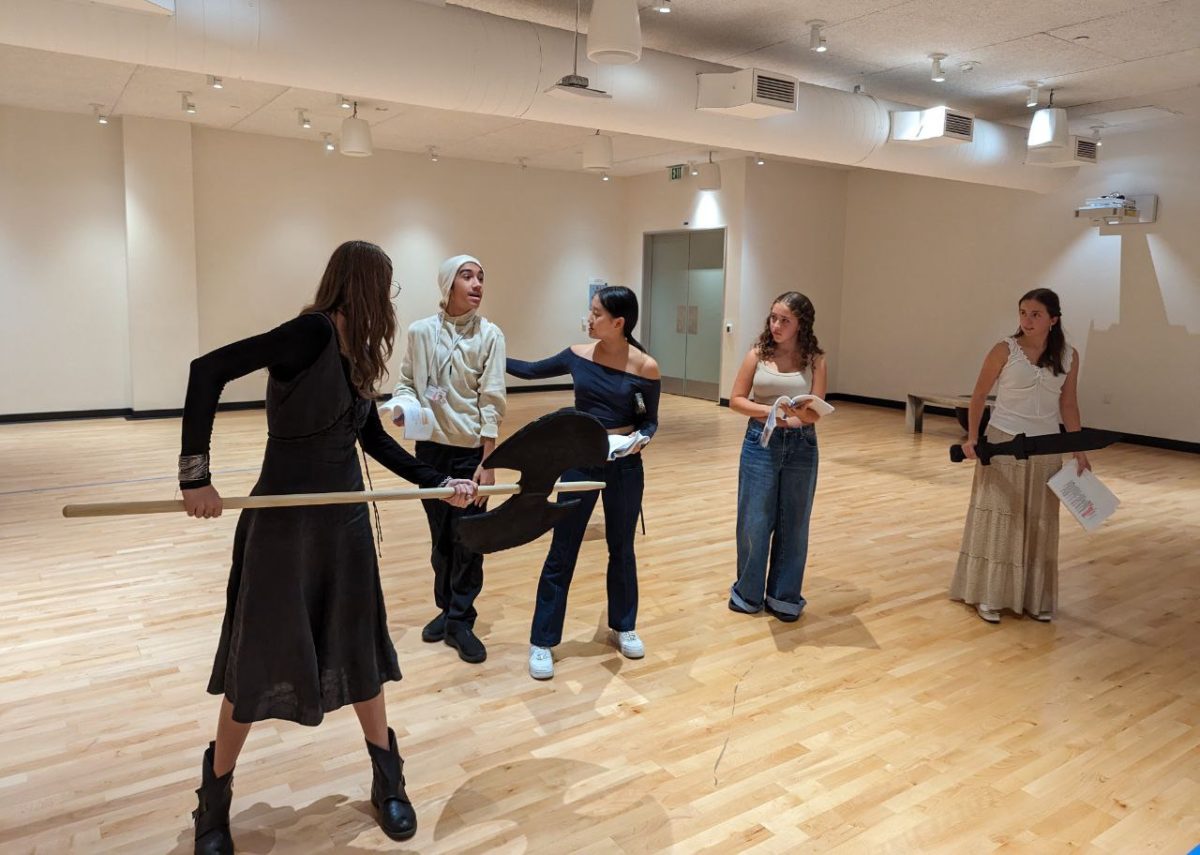 Stagecraft Club members are rehearsing the play in the dance studio, October 19, 2023. Photo by Makar Kraev.