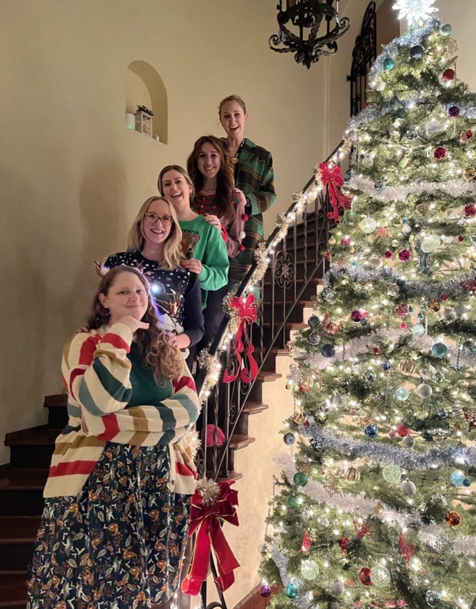 Ms.+Clapp%2C+Ms.+Kaitlyn%2C+Ms.+Collat%2C+M.+Torres%2C+and+Ms.+Somer+from+up+to+down+next+to+the+12-foot+tall+Christmas+tree+at+the+Cookie+%26+Coco+event.+December+6%2C+2023.