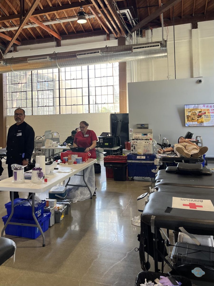 The setup of the blood drive in Robinson.