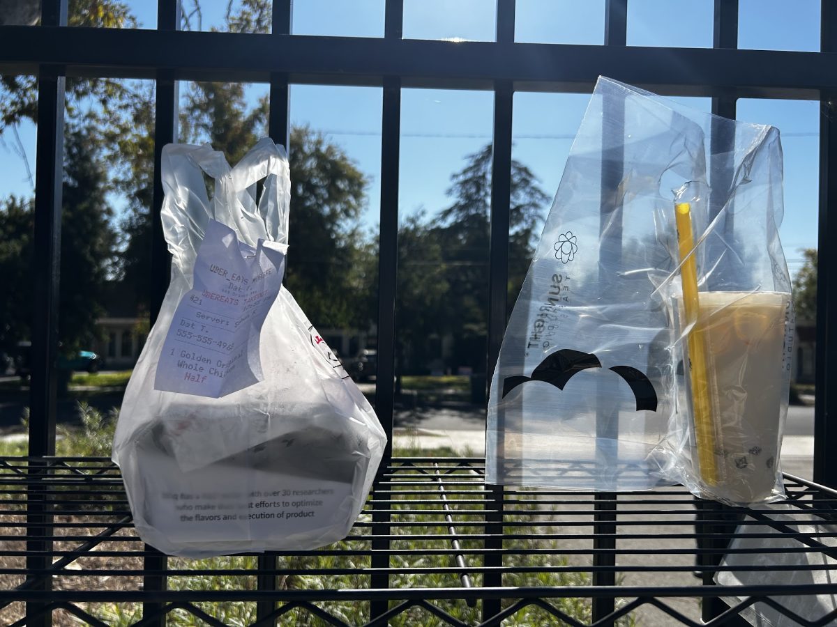 Student delivery orders at the front gate.