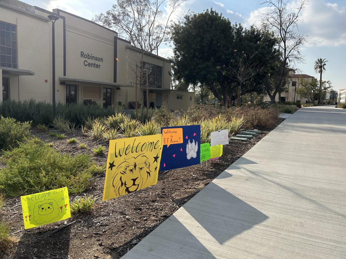 Signs written by EF students welcoming Saint Mark’s School students to campus.