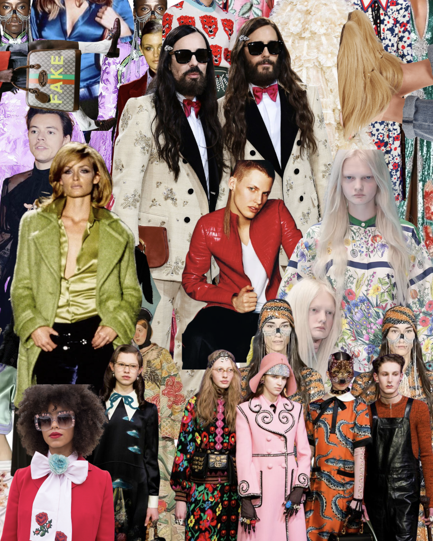 A collage of Gucci collections that range from the mid 90's to late 2010's