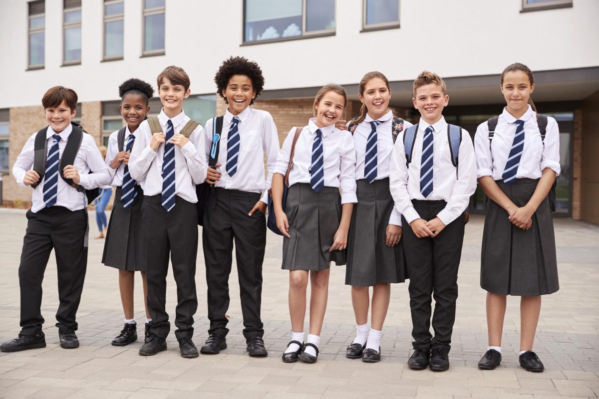 Students modeling school uniforms.